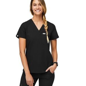 FIGS Black V-Neck Short Sleeve SCRUB Top